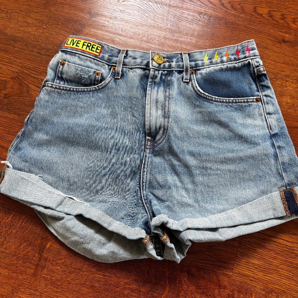 Aviator Nation Blue Jean Shorts with Colorful Accents